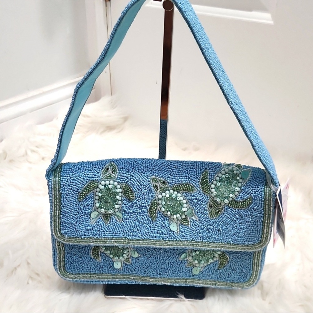 VIRAL - Blue Beaded Turtle Design Women's Bag